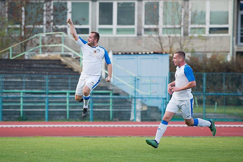 Fotbalové derby mezi domácím Přerovem a Kozlovicemi ovládla 2:1 Viktorka. David Chuda slaví gól na 2:0. Foto: Deník/Jan Pořízek