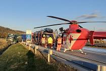 Nehoda na D1 u Milenova na Hranicku, pondělí 16. října 2023.