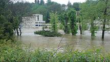 Povodně v lázních Teplice nad Bečvou v pondělí 17. května