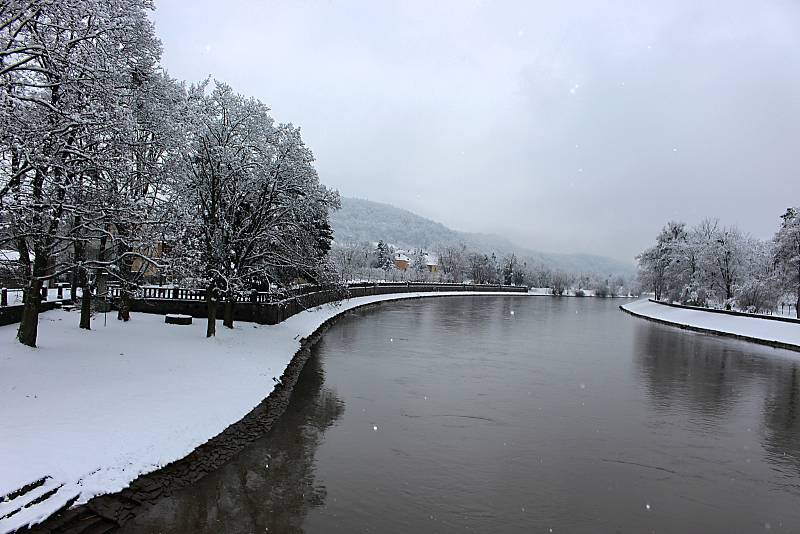 Stav řeky Bečvy v Hranicích - 4. února 2019