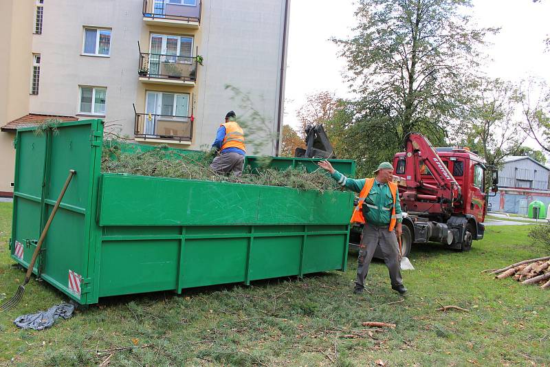 Vichřice napáchala škody na třídě 1. máje, kde spadl nedaleko obchodu Hruška vrostlý smrk. Na sídlišti Struhlovsko to odneslo hned stromů několik. Před domem číslo 1410 a 1411 nevydržely nárazy silného větru hned tři vzrostlé borovice a na dům s číslem 14