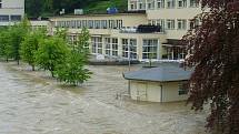 Povodně v lázních Teplice nad Bečvou v pondělí 17. května