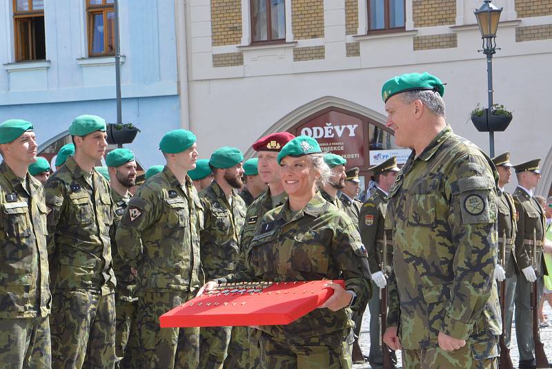 Slavnostní nástup vojáků v Hranicích po návratu ze zahraniční operace v Mali.