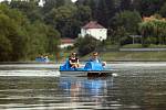 Lodičky, šlapadla - nová atrakce oživila řeku Bečvu v Hranicích na Moravě.