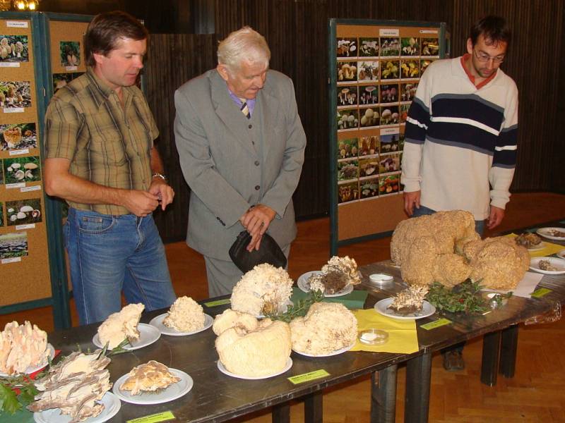 Předseda Mykologického klubu v Přerově Milan Plášek (na snímku vlevo) na výstavě hub v přerovském klubu Teplo. 