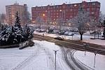 První sníh v Hranicích, pátek 26. listopadu 2021.
