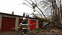 Hasiči odstraňovali v pondělí  10. února po poledni stromy, které silný vítr vyvrátil na garáž na Nové ulici v Hranicích.
