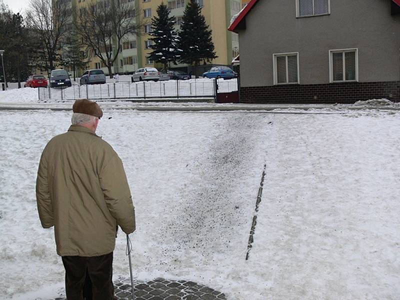 První voliče na Plynárenské ulici čekal svažující se neposypaný chodník, Ekoltes přijel půl hodiny po otevření místnosti.