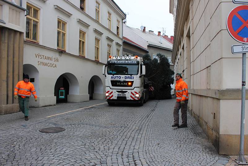 Na hranické náměstí v pátek 24. listopadu dopoledne dorazil vánoční strom.