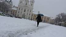 Sněhová nadílka na Masarykově náměstí v Uherském Hradišti