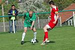 V derby mezi Kudlovicemi a Jalubím se z vítěztsví 3:1 radovali domácí fotbalisté (v zeleném), přestože už od 6. minuty prohrávali.