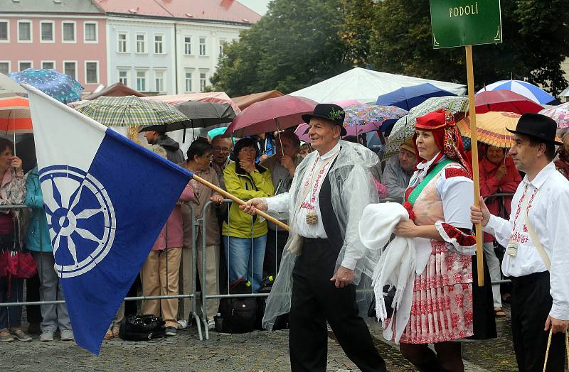 Tradičnímu defilé na Masarykově náměstí nepřálo počasí.