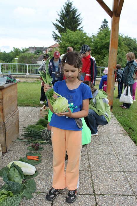 Dětský den na Velehradě. Na zeleninové planetě musely děti poznávat o jaký druh zeleniny jde.