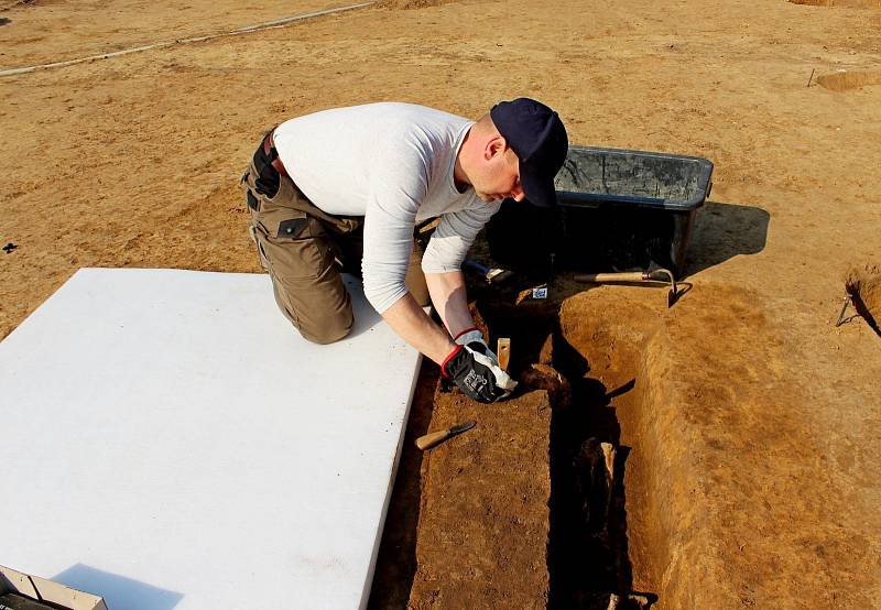 Před zahájením výkopových prací pro klenotnici Velké Moravy ve skanzenu Modrá bylo třeba provést záchranný archeologický výzkum.