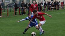 Fotbalisté Uherského Brodu (červené dresy) v 7. kole MSFL zdolali Frýdek-M9stek 2:1.