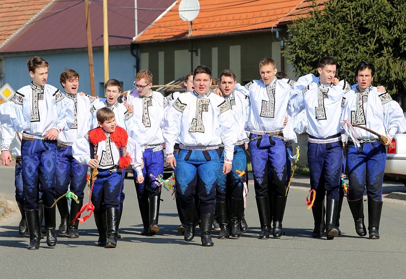 Velikonoční obchůzka   družiny  Vlčnovského  krále  Martina Dareka Franty ve Vlčnově.