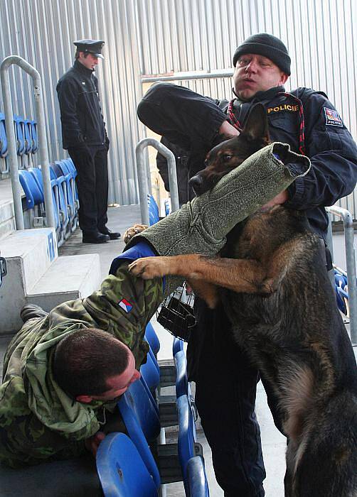 Policisté cvičili na stadionu Slovácka zásah proti fotbalovým chuligánům