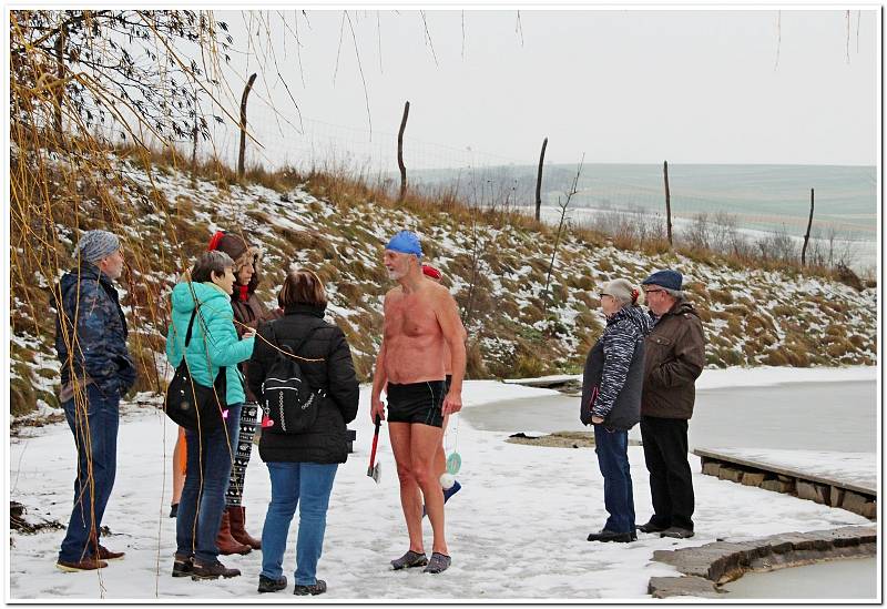 V přírodním koupališti na Živé vodě Modrá si plavání užívali jen ostřílení otužilci.