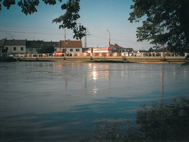 Pohled na rozvodněnou řeku Moravu.