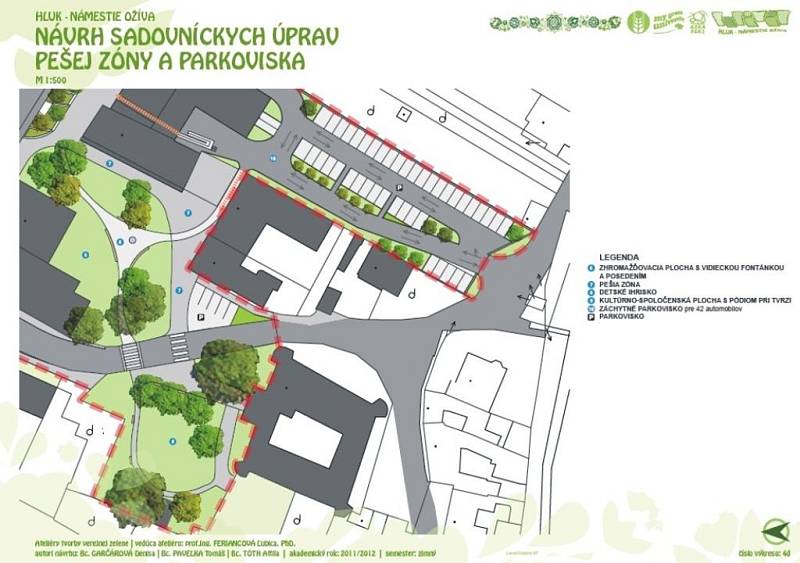 Vítězný návrh možné podoby náměstí v Hluku je dílem studentů Slovenské polnohospodářské univerzity v Nitře. 