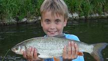 Soutěžní číslo 12 - Jakub Menša, ostroretka, 50 cm, nevážena, ulovena v Dřevnici.