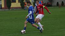 Fotbalisté Uherského Brodu (červené dresy) v 7. kole MSFL zdolali Frýdek-M9stek 2:1.