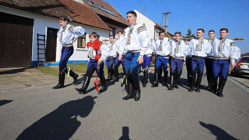 Velikonoční obchůzka   družiny  Vlčnovského  krále  Martina Dareka Franty ve Vlčnově.