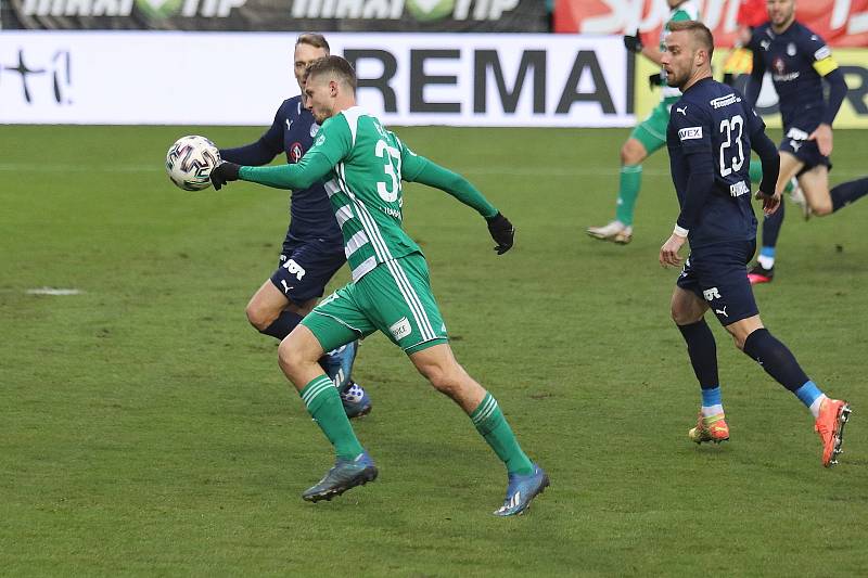 Fotbalisté Slovácka (v modrých dresech) v 16. kole FORTUNA:LIGY zvítězili v Ďolíčku nad pražskými Bohemians 1905 3:1.