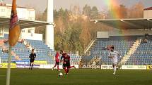 1. FC Slovácko - Mladá Boleslav. Duha nad hradišťským stadionem.