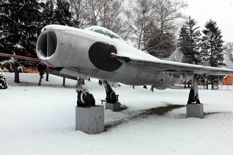 Horní Němčí v únoru 2021. Stíhačka MIG-19.