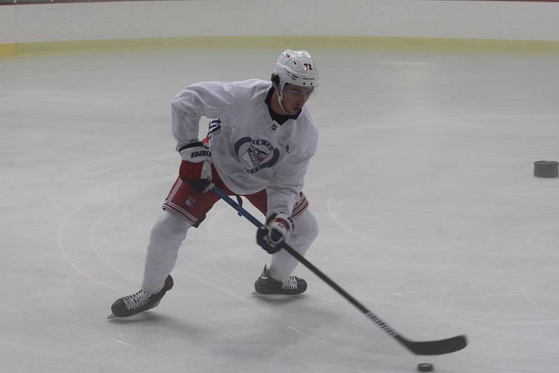 Hokejový útočník New Yorku Rangers Filip Chytil se společně se svým agentem Jaroslavem Balaštíkem a starším bratrem Liborem trénoval na zimním stadionu v Uherském Hradišti.