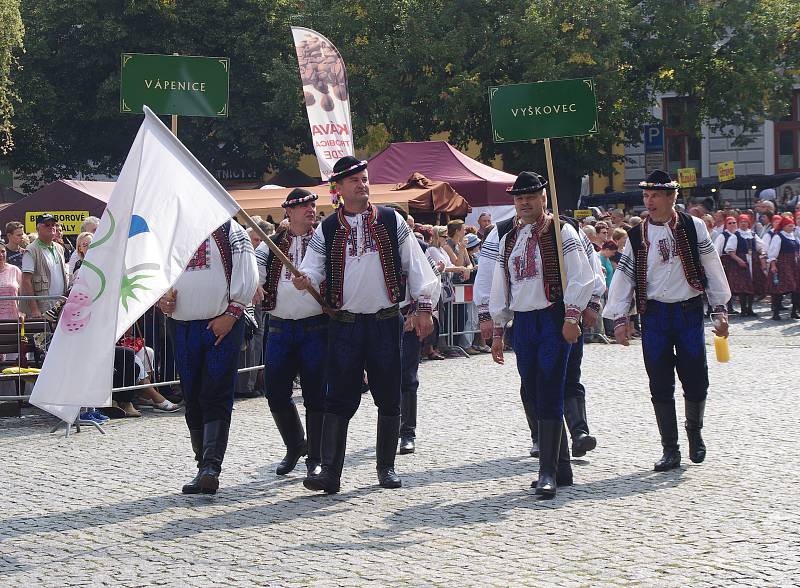 Průvod krojovaných vystartoval z Vinohradské ulice. Po dvoukilometrovém pochodu dorazili folkloristé na zaplněné Masarykovo náměstí.