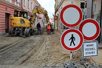 Rekonstrukce ulice Prostřední v Uherském Hradišti v dubnu 2022.