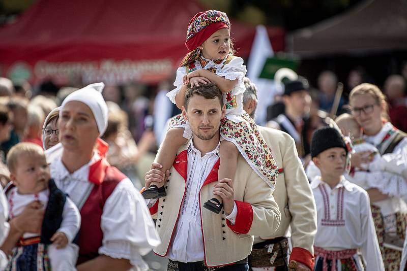 Na tři tisíce krojovaných účastníků z devíti regionů, Polska a Maďarska prošlo centrem Uherského Hradiště při Slováckých slavnostech vína a otevřených památek, 10. září 2022.