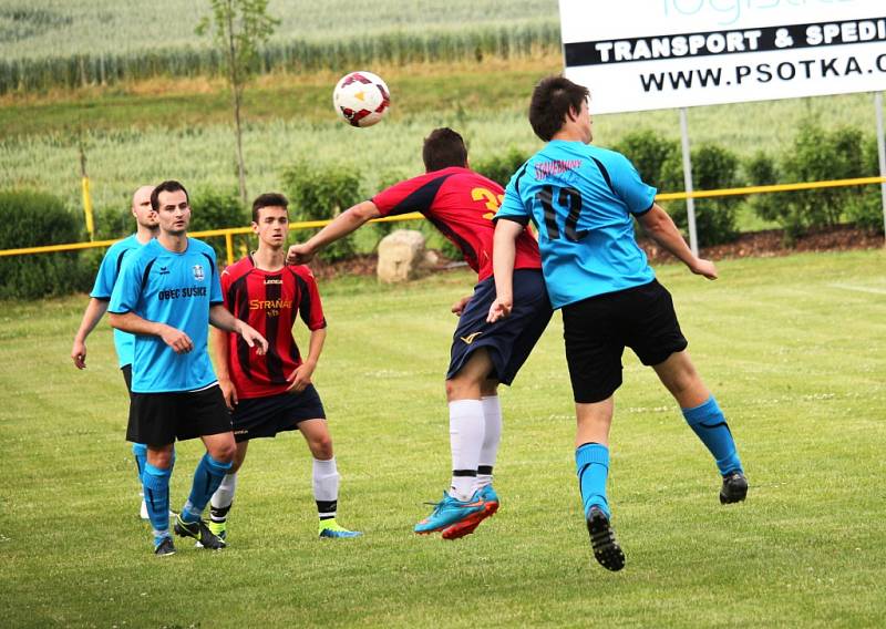 Fotbalisté Sušic (v modrém) doma porazili Dolní Němčí B 5:0.