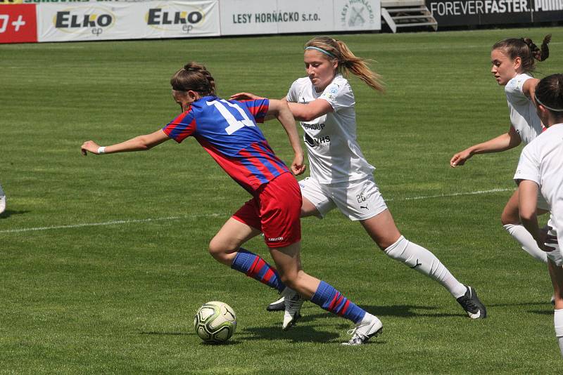 Fotbalistky Slovácka (bílé dresy) v poslední domácím zápase letošní sezony hostily čtvrtou Plzeň.