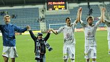 Fotbal Gambrinus liga 1. FC Slovácko - Zbrojovka Brno. Zleva Libor Došek, Jaroslav Diviš a Václav Ondřejka.