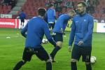 Fotbalisté Slovácka (v modrých dresech) ve 22. kole FORTUNA:LIGY prohráli na Slavii 0:4.
