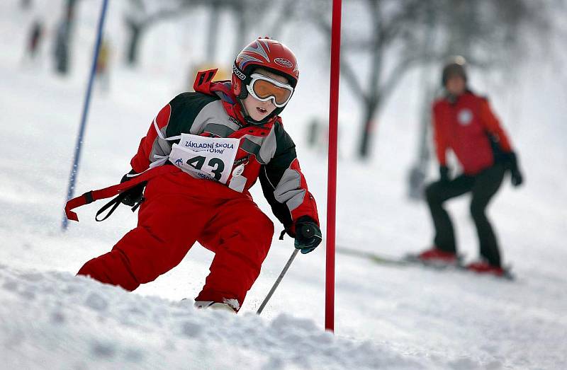 Malí sportovci soutěžili v pátek 4. února v Prvním ročníku dětských lyžařských závodů o Chřibákův dort na sjezdovce ve Ski parku v Osvětimanech.