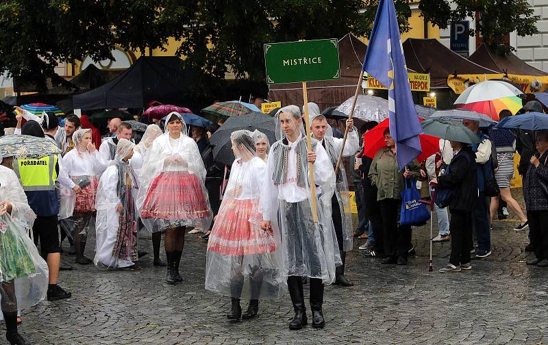 Tradičnímu defilé na Masarykově náměstí nepřálo počasí.