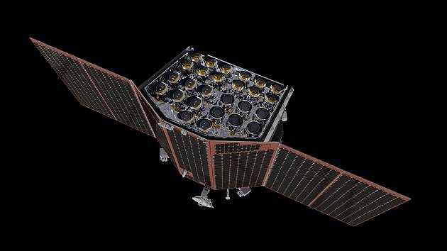 Vesmírná sonda Plato s uhlíkovými panely, které vzniknou ve firmě 5M v Kunovicích.