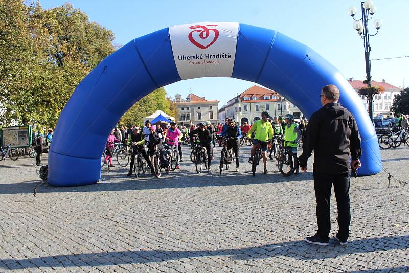 Příznivci cyklistiky a vína se 9. října dopoledne vydali z Masarykova náměstí v Uherském Hradišti do okolí v rámci tradiční akce s názvem Na kole vinohrady Uherskohradišťska. 