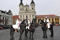 Tříkrálová sbírka na Masarykově náměstí v Uherském Hradišti.