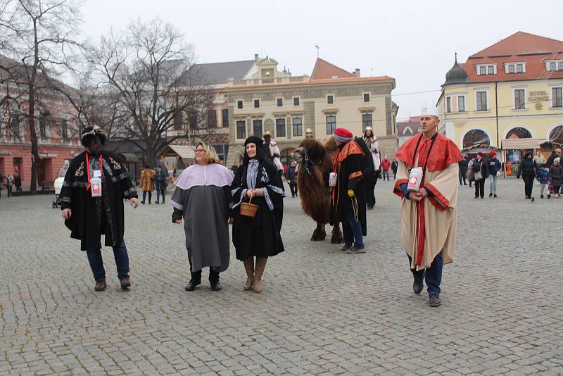 Se třemi králi na koních kráčel Hradištěm velbloud Paša. Zastavili se i na radnici, kde je přivítal starosta města Stanislav Blaha se svými místostarosty.