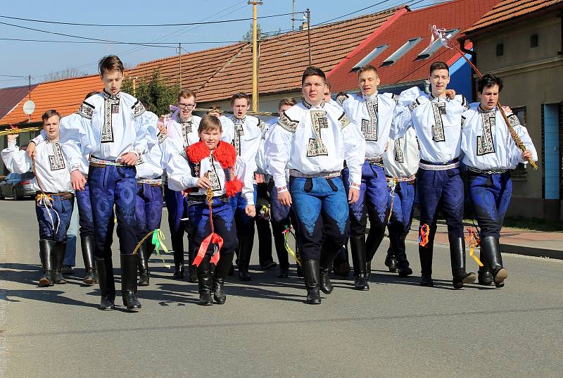 Velikonoční obchůzka   družiny  Vlčnovského  krále  Martina Dareka Franty ve Vlčnově.