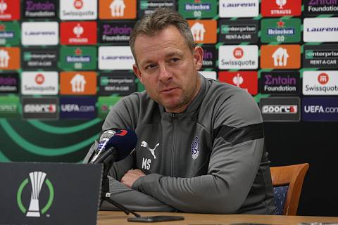 Trenér fotbalistů Slovácka Martin Svědík na tiskové konferenci před čtvrtečním zápas s OGC Nice.