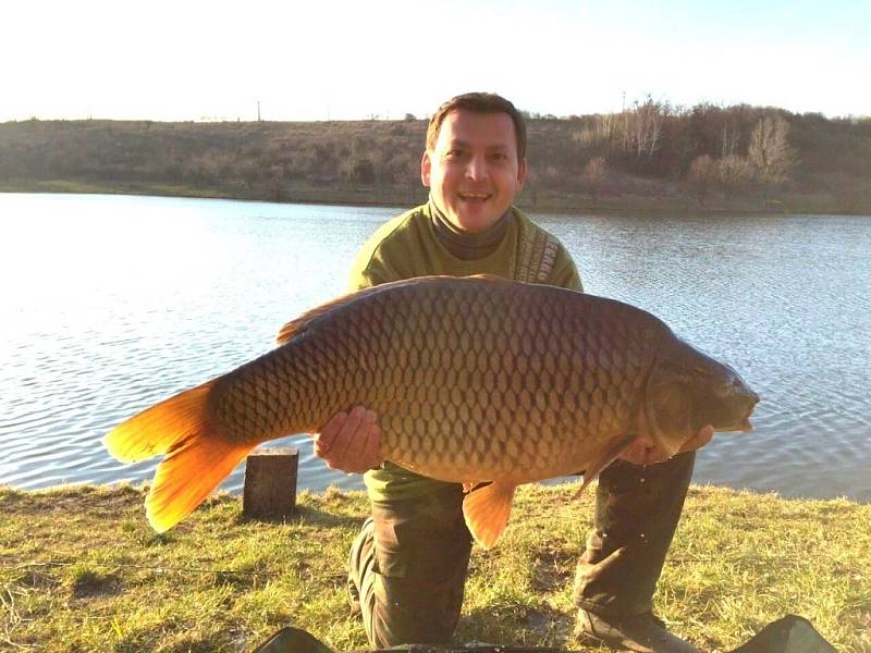 Soutěžní číslo 8 - Tomáš Kula, kapr, 95 cm, 18 kg, uloven na přehradě Jestřabice.