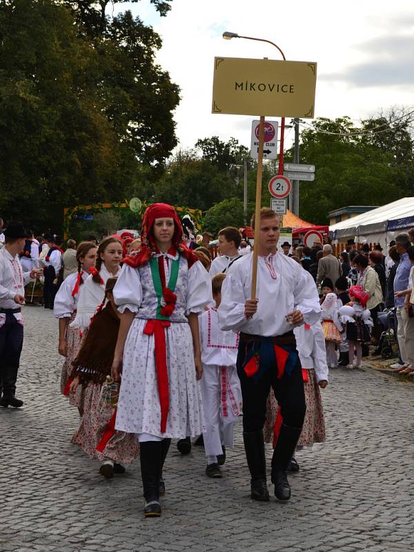 Krojovaný průvod obcí odstartoval ve Vinohradské ulici a cíl měl na Masarykově náměstí v Uherském Hradišti.