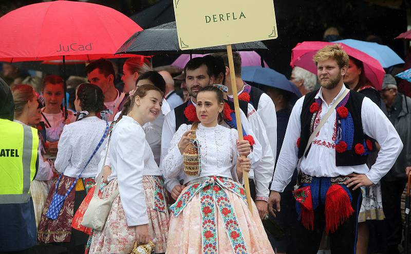 Tradičnímu defilé na Masarykově náměstí nepřálo počasí.