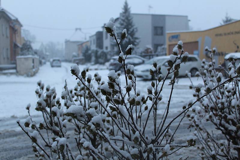 Sněžení v Uherském Hradišti 9. prosince 2021.